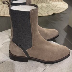 Brunello Cucinelli Embellished Slide On Suede Ankle Boots